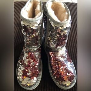 UGG Silver and Red Sequin Women's Boots Size 7